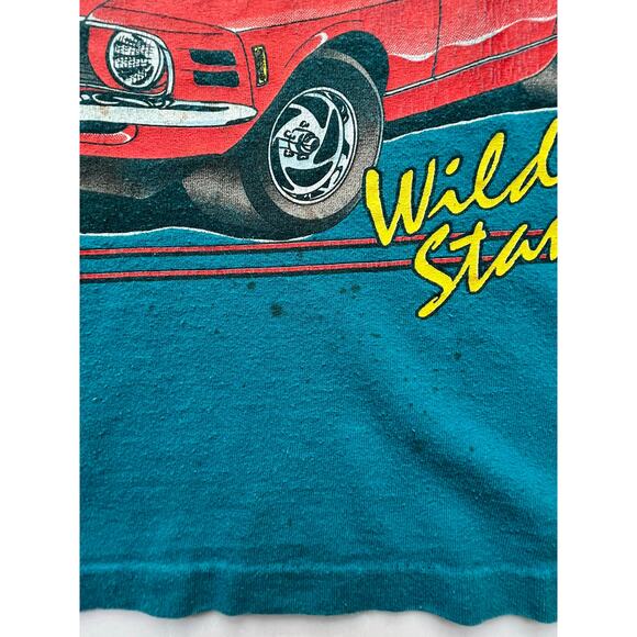 Vintage Wild Stang Ford Mustang Boss Fastback Single Stitch Teal Car USA T Shirt - Picture 9 of 14
